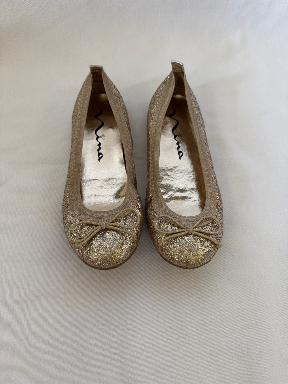 Nina Champagne Gold Glitter Ballet Flats with Bow